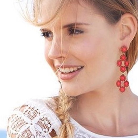 Stella & Dot | Retired Versatile 3-in-1 Coral Red Sardinia Earrings - Picture 7 of 15